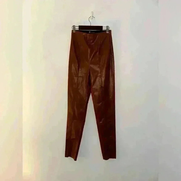 Zara FAUX LEATHER HIGH-WAISTED LEGGINGS Brown Size XS NEW - Picture 1 of 4